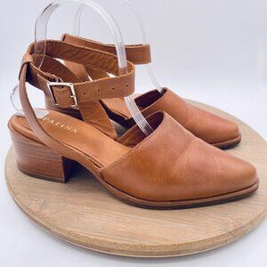 Patina Shoes Womens 9.5 Tan Leather Slingback Heels Quiet Luxury Preppy